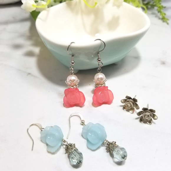 handmade Jewelry - Handmade Cute Rose Dangle & Studs Earring Set